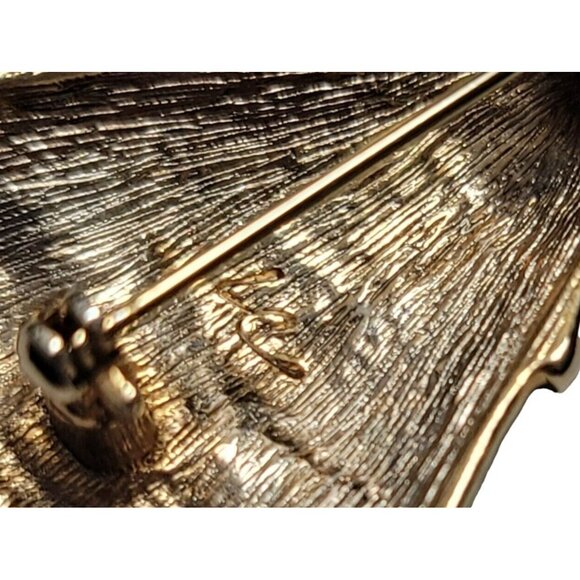 Liz Claiborne Christmas Tree Green Enamel Gold Tone Pin Brooch, Signed - Picture 5 of 7